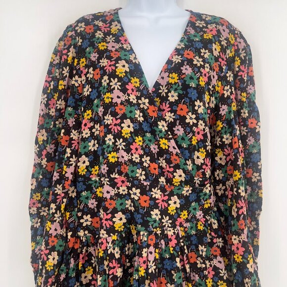 ASOS DESIGN Curve Plus Long Sleeve Black Floral Lined Mini Dress - Size 14 - Picture 2 of 9